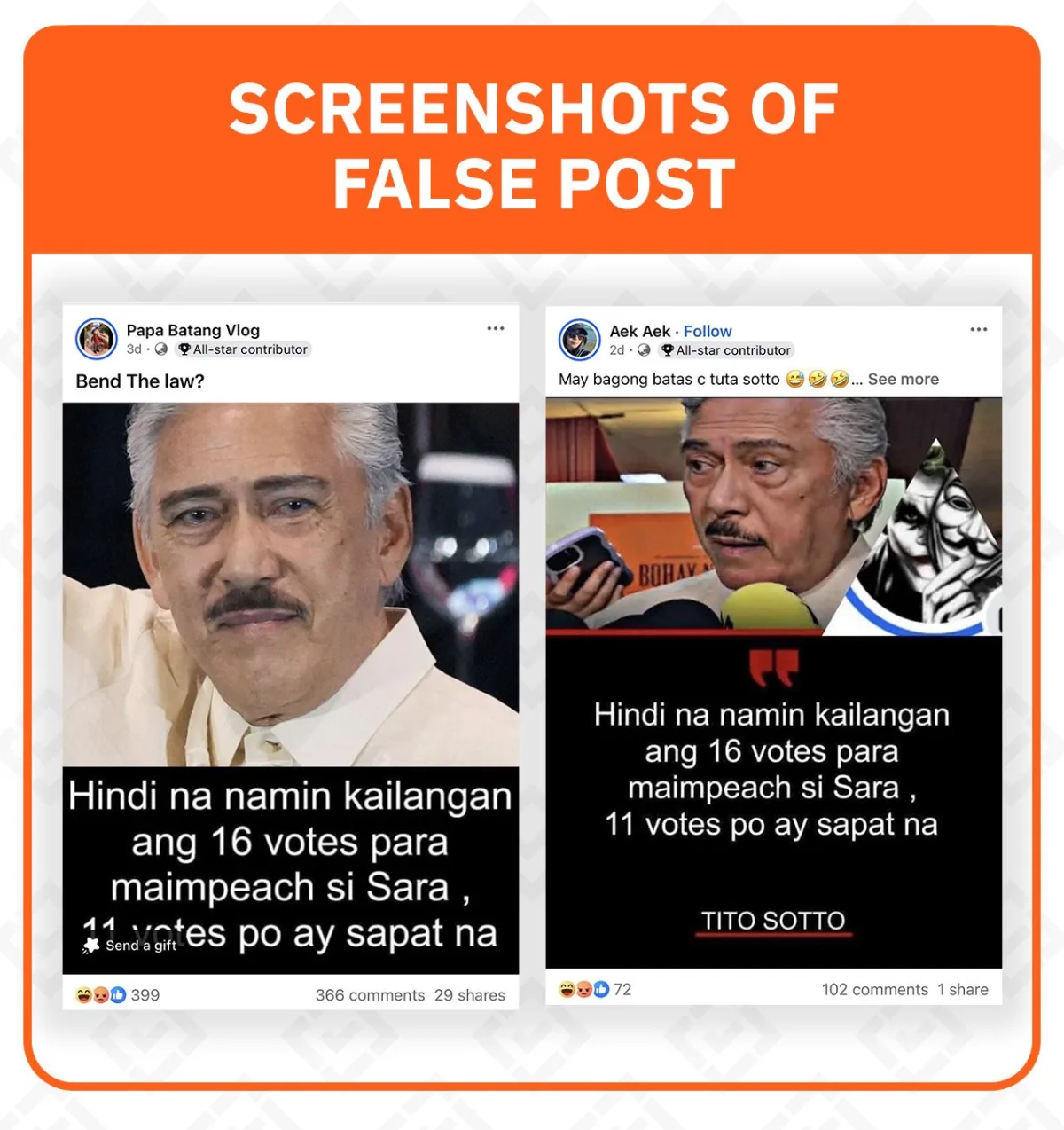 No, Tito Sotto Did Not Say 11 Votes Are Enough to Convict VP Sara Duterte