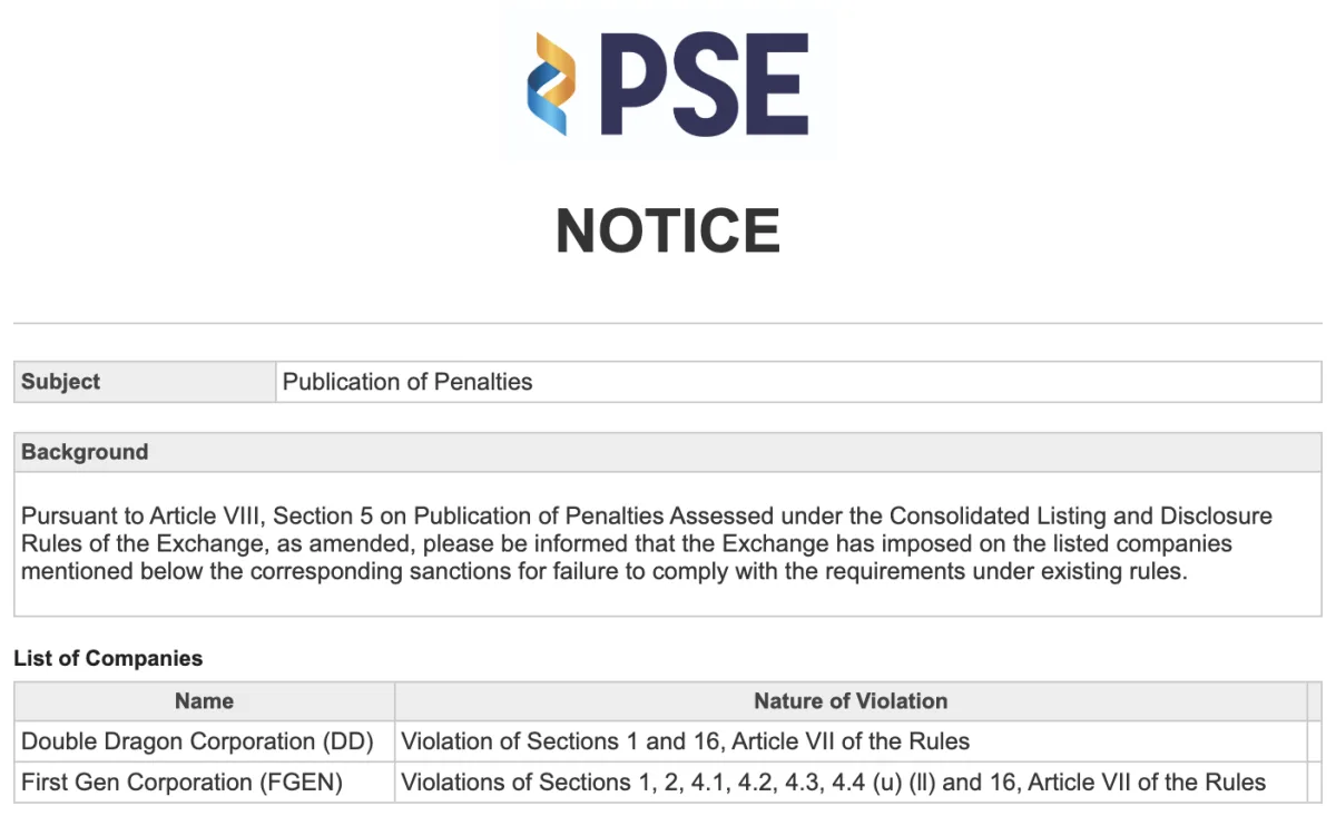 PSE Slaps First Gen with Disclosure Violations, Exposing P23.5 Billion Lopez Clause